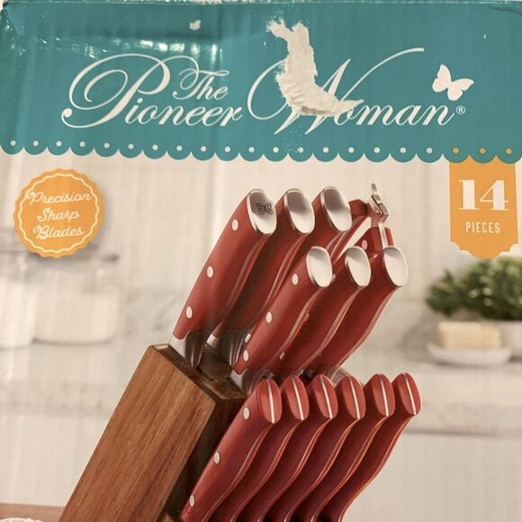 NWT The Pioneer Woman Knife Set with Wooden Block 14 Pc - Picture 2 of 7